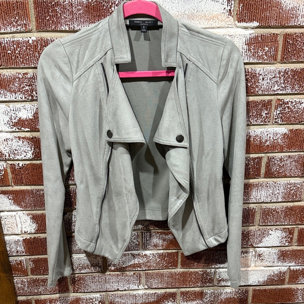 BKE Light Gray Women's Suede Moto Jacket Size Small